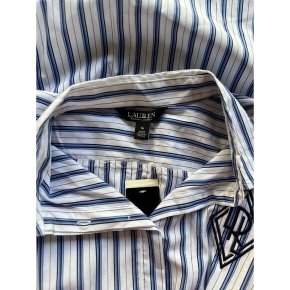 NEW Polo Ralph Lauren 16 Striped Shirtdress White Blue 100% Cotton Shirt Dress - Picture 7 of 14